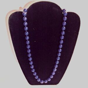 Navy Blue Beaded Necklace Round Glossy Beads Classic Minimalist Patriotic 24 Inc
